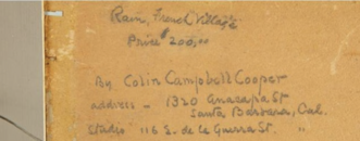 Handwritten notes on the back of A View of a European Village by Colin Campbell Cooper Handwritten notes on the back of A View of a European Village by Colin Campbell Cooper.png