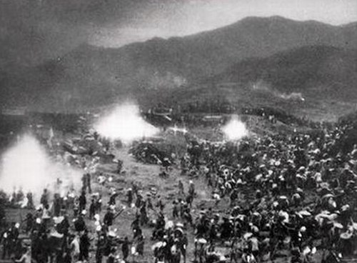 Rural workers smelting iron during the nighttime in 1958