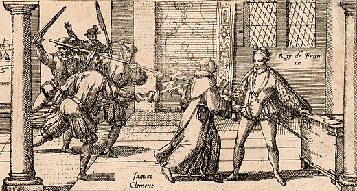 Jacques Clément vermoordt Hendrik III van Frankrijk