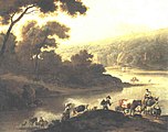 English: Peasants and cattle crossing a river