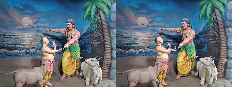 Ravana giving Atma Linga to Lord Ganesha in form of boy to hold