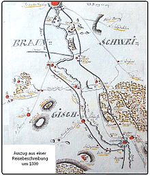 Der östliche Abschnitt des Fuhsekanals auf einer Karte um 1800