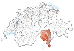 Map of Switzerland, location of کانتون تیچینو highlighted