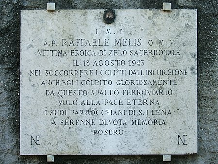 The plaque commemorating Raffaele Melis in Via del Mandrione. Lapide padre melis roma.jpg