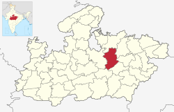 मध्यप्रदेश राज्यस्य मानचित्रे दमोहमण्डलम्