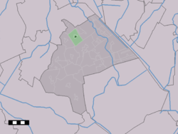 Landsbyens sentrum (mørkegrønn) og det statistiske distriktet (lysegrønt) til Anloo i Aa en Hunze kommune.