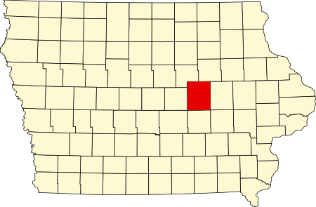 Location of Tama County in Iowa Map of Iowa highlighting Tama County.svg