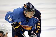 Traded to Atlanta in 2005, Marian Hossa spent three years with the team and was the first to score 100 points with the Thrashers, doing so in 2006-07. Marian Hossa 2007.jpg