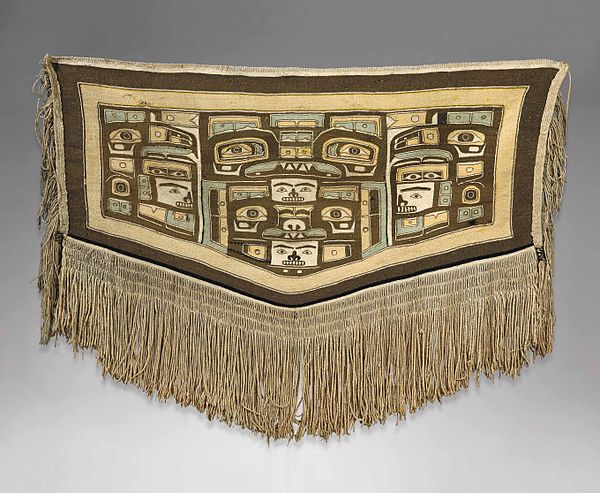 Chilkat blanket attributed to Mary Ebbetts Hunt (Anisalaga), 1823-1919, Fort Rupert, British Columbia. Height: 117 cm. (46 in.) [1]