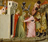 La rencontre d'Anne et Joachim à la Porte dorée du Maître de la Porte dorée (entre 1370 et 1390), musée des Beaux-Arts de Houston.
