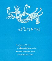 Historic menu cover from Nepenthe restaurant, a Big Sur icon since 1949[73]