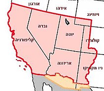שטחים שעברו לארצות הברית במלחמת ארצות הברית–מקסיקו (אדום)