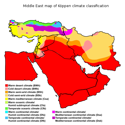 Middle East map of Köppen climate classification