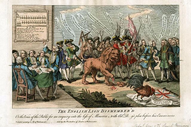 The English Lion dismembered after the French conquer the island of Menorca.