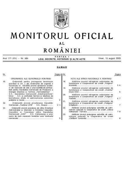 File:Monitorul Oficial al României. Partea I 2003-08-15, nr. 584.pdf