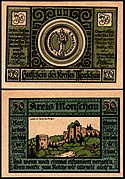 50 Pfennig Notgeld banknote of the district "Kreis Monschau", RV: Jagdschloss