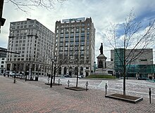 A 2024 view of Congress Street from Monument Square, including the Time and Temperature Building (left) and the M&T Bank Building Monument Square 2024.jpg