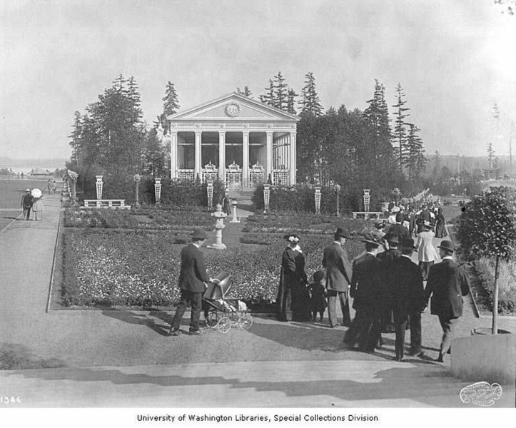 File:Music Pavilion with gardens and visitors, Alaska-Yukon-Pacific-Exposition, Seattle, Washington, 1909 (AYP 1147).jpeg