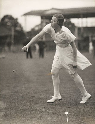 Black and white photograph of Myrtle Maclagan bowling