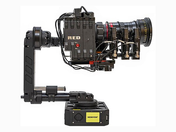 NEWTON S2 gimbal for remote control and 3-axis stabilization of a RED camera, Teradek lens motors and Angénieux lens