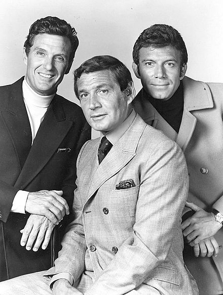 Tony Franciosa with Robert Stack (left) and Gene Barry in the TV series The Name of the Game (1968)
