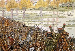 Napoleone attraversa il fiume Elster con il suo esercito durante la battaglia di Lipsia.jpg