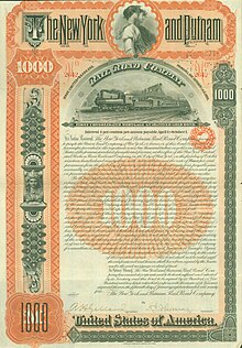 Gold Bond of the New York and Putnam Rail Road Company, issued 15. January 1894 New York and Putnam RR 1894.jpg