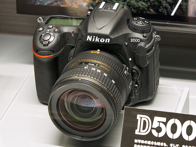 File:Nikon D500 front-left 2016 Nikon Museum.jpg