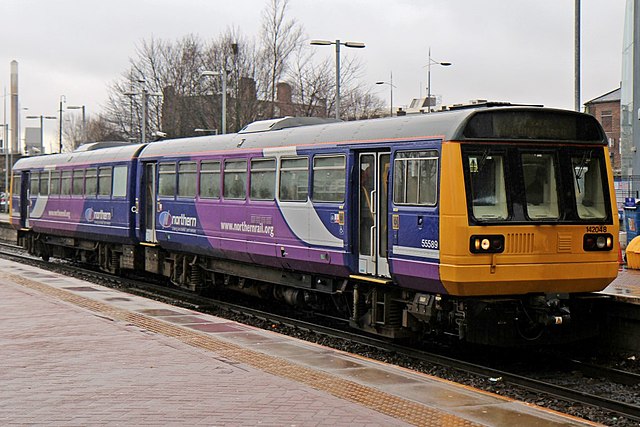 A Northern Rail Class 142 at St Helens Central, in December 2013