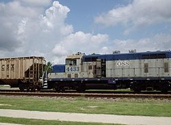 OmniTrax 4433 (a GP7 rebuilt by the Chicago and North Western Railway) spotted on CSX in Augusta, Georgia. OMLX4433GP7 AugustaGA2005.jpg