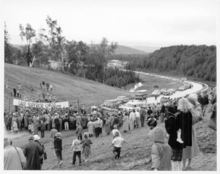 The official ceremony for the opening of the Lake Superior Circle Tour and the Trans-Canada Highway was held on September 17, 1960, near Wawa. Official opening of Trans Canada in Ontario.png