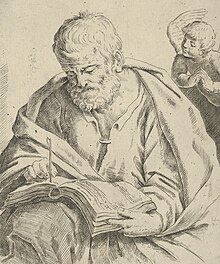 After Guido Reni Old man seated and writing in a book, an angel at right looking over his shoulder, after Reni (%3F) MET DP837921.jpg