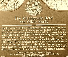 Historical marker in Milledgeville, Georgia, that tells the story of Hardy's time in that town.