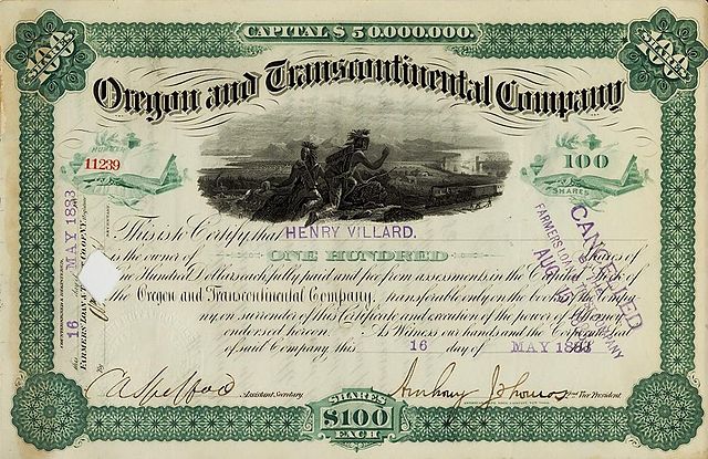 Oregon and Transcontinental stock owned by Henry Villard