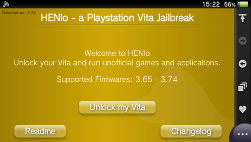 Screenshot of HENlo, a WebKit-based jailbreak for the PlayStation Vita