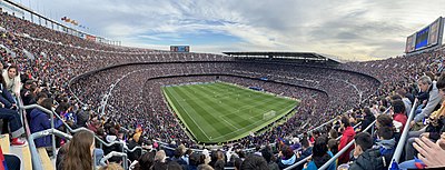 The world record attendance for a women's football match set at Camp Nou on 22 April 2022 Panoramica Camp Nou de record mundial.2.jpg