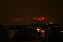 View of the Parnitha National Park fire from north Athens Parnitha Fire.jpg