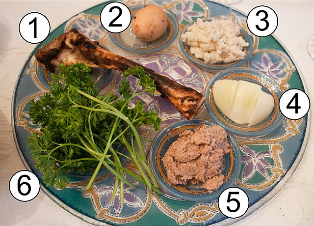 Passover Seder plate. Categories (with imaged examples in brackets): edit 1. Zeroa (shankbone) 2. Beitza (roasted hard-boiled egg) 3. Maror/Chazeret (