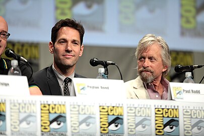 Michael Douglas (à droite) et Paul Rudd au Comic-con de San Diego en 2014 pour la promotion du film Ant-Man.