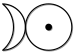 A left-pointing crescent, tangent on its right to a circle containing at its center a solid circular dot