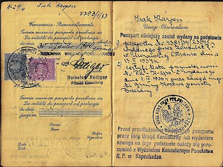 Polish passport used in Denmark up to March 1940. The Jewish holder escaped to Sweden during the war.