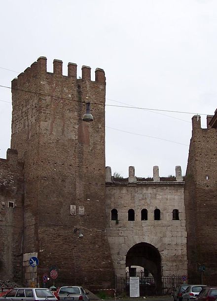 Porta Tiburtina today, view from outside the Aurelian Walls. During its long history, the gate was called also or Porta San Lorenzo, Capo de Bove and Porta Taurina.