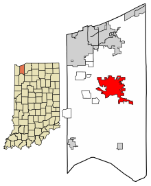 Porter County Indiana Incorporated and Unincorporated areas Valparaiso Highlighted 1878326.svg