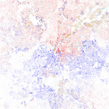 Map of racial distribution in Atlanta, 2010 U.S. census. Each dot is 25 people:
.mw-parser-output .legend{page-break-inside:avoid;break-inside:avoid-column}.mw-parser-output .legend-color{display:inline-block;min-width:1.25em;height:1.25em;line-height:1.25;margin:1px 0;text-align:center;border:1px solid black;background-color:transparent;color:black}.mw-parser-output .legend-text{}
 White
 Black
 Asian
 Hispanic
 Other Race and ethnicity 2010- Atlanta (5559880279).png