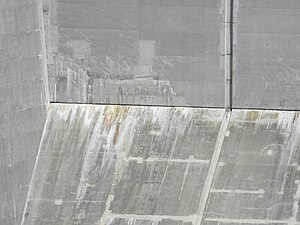 Secondary efflorescence on the dam of the Robert Moses Niagara Power Plant. Robert moses secondary efflorescence 2.jpg