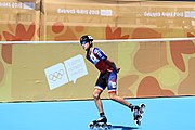 Deutsch: Badminton bei den Olympischen Jugendspielen 2018; Tag 2, 8. Oktober 2018; Viertelfinale Jungen Lauf 2 English: Roller speed skating at the 2018 Summer Youth Olympics; day 2, 8 October 2018 – Boys Quarterfinals run 2