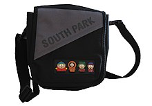 This pannier bag is a tie-in product from the TV series South Park. Sacoche South Park.jpg