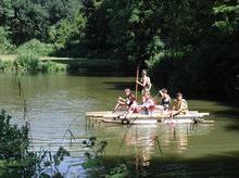 Scouts rafting on Bert's Pool at Tolmers Scout Camp. Scouts rafting at Tolmers.png