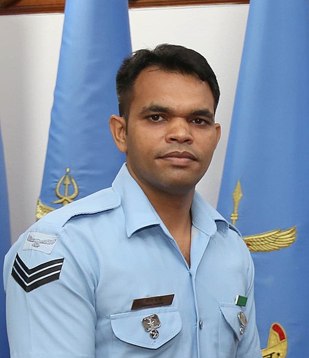 Sergeant Deepak Kumar, sports shooter, won Silver Medal in 10Mtr. Air Rifle (Individual) event in the 18th Asian Games held at Indonesia (cropped).JPG