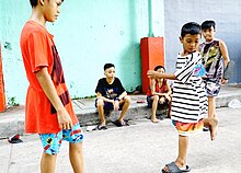 Children playing sipa with a lead washer in Tatalon, Quezon City SipaQuezonCity.jpg